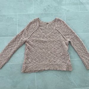 Pink Free People V-Neck Sweater